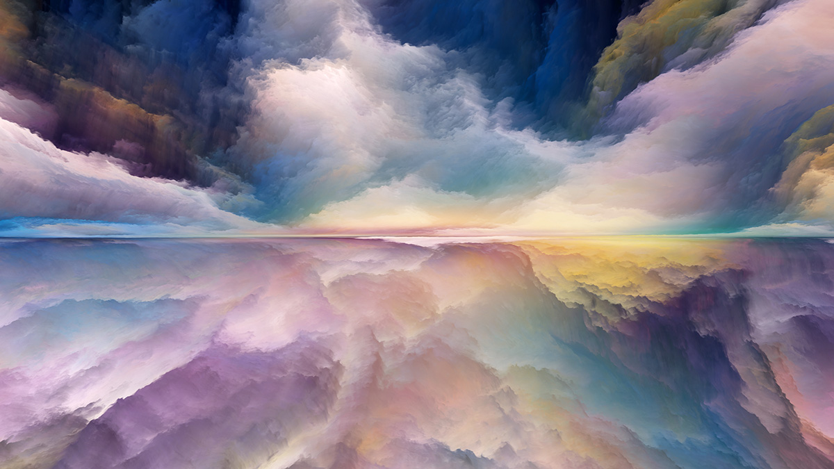 Pintura abstrata de nuvens lilás 