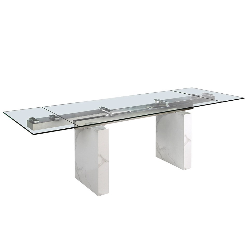 Mesa em Vidro Pés Porcelânico  